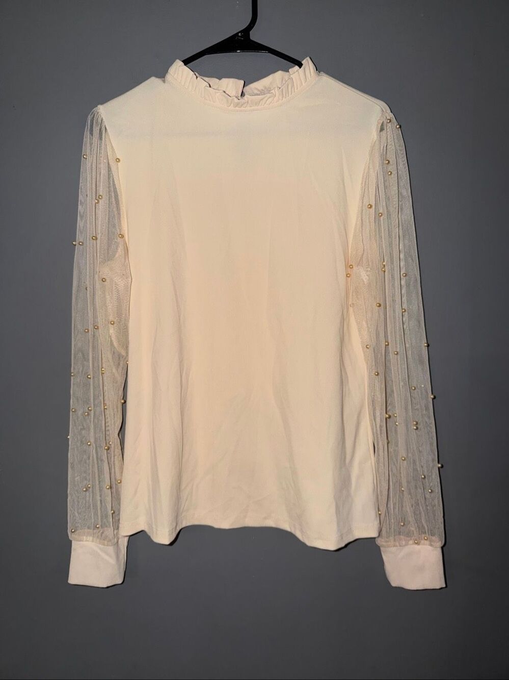 L B High Neck Pearl Long Sleeve Top Size Large NWOT